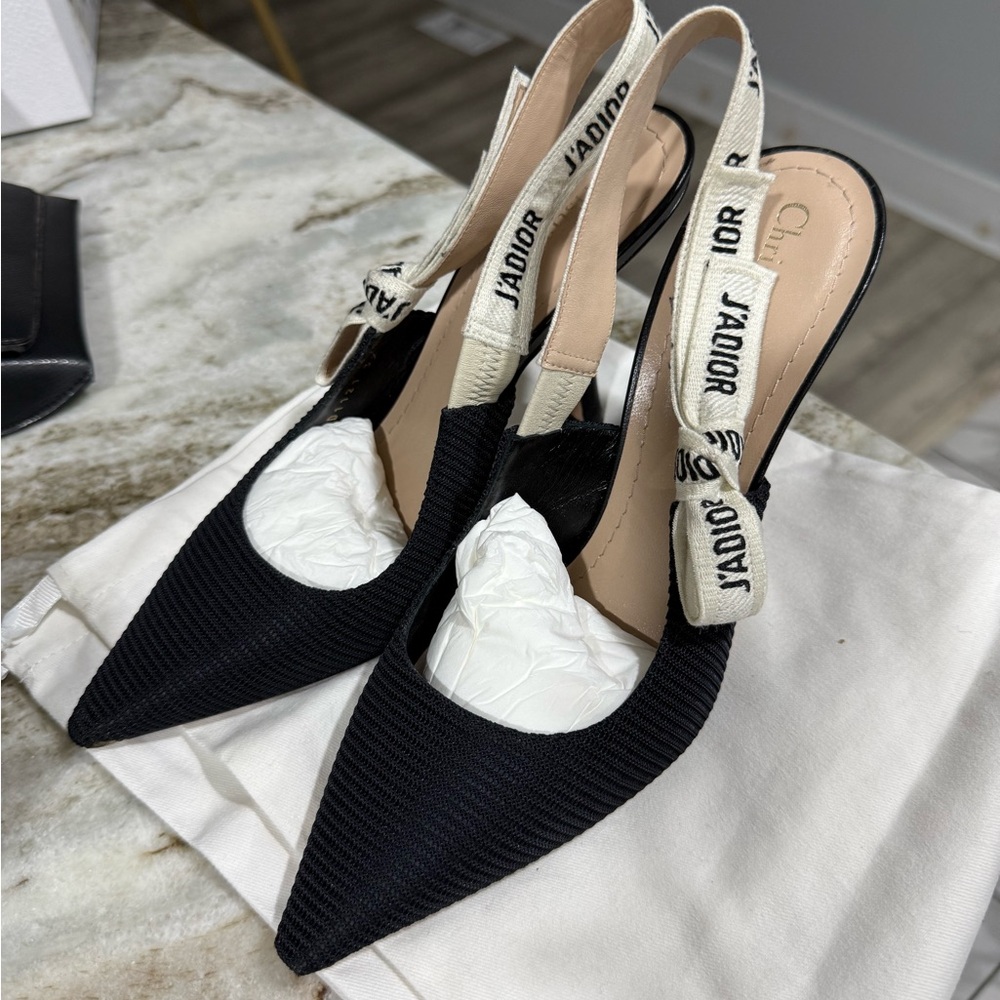Dior Black and Cream Slingback Heels